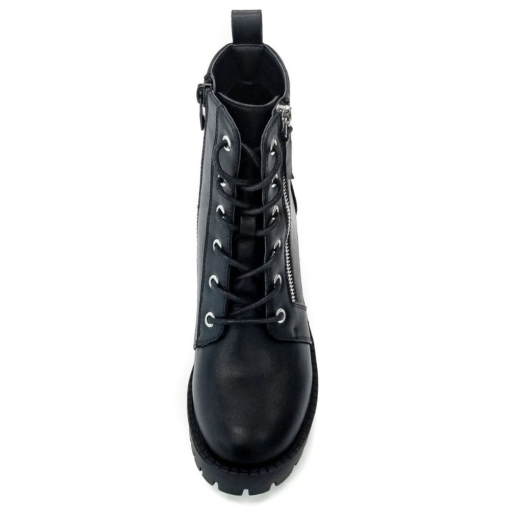 New Black Lace Up Chunky Heel Combat Ankle Boots - Picture 4 of 4